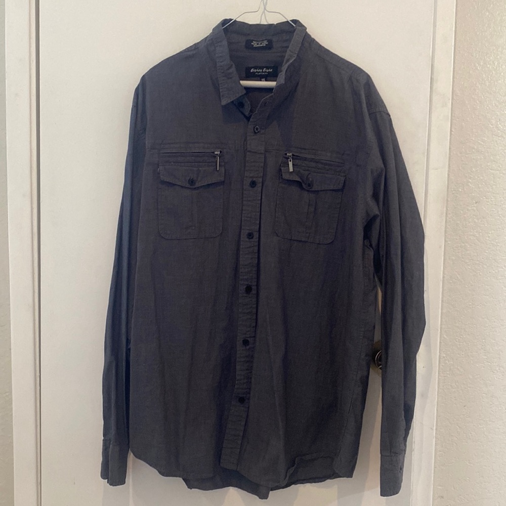 XXL long sleeve button up with zipper pockets.